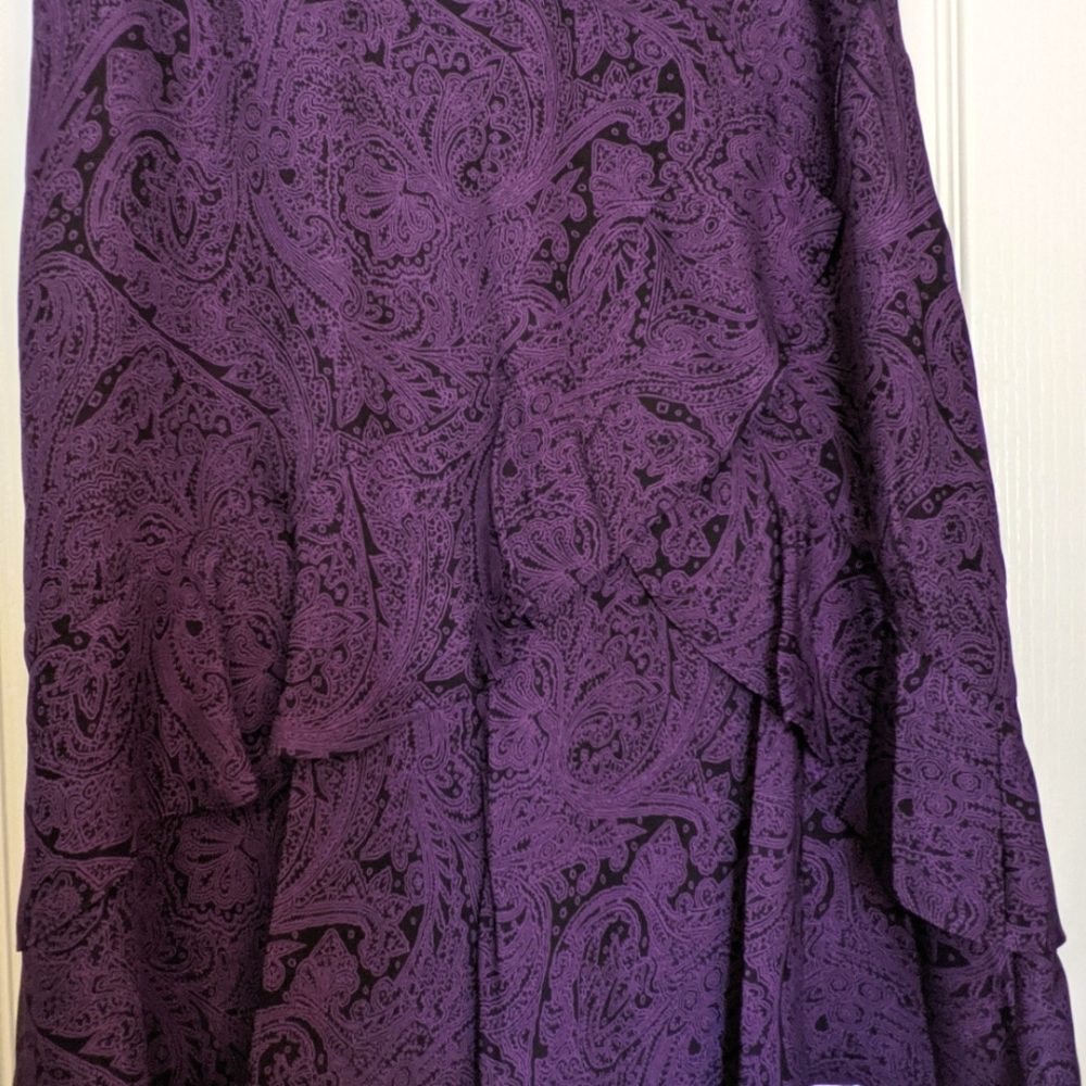 Michael Kors Deep Purple & Black Print Silk Tiered Skirt- Size 10 NWOT